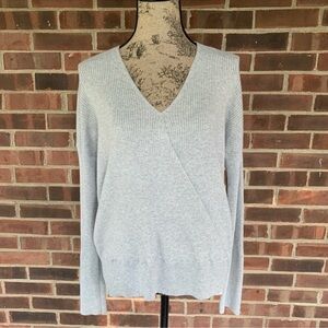 Elodie ribbed grey wrap style sweater Women’s Size large Regular NEW